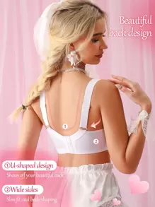 Women's Lace Wedding Lingerie, Soft Comfortable Wide-Strap Padded Adjustable Support Bra With Underwire, 1pc - White - View 2