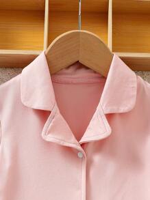 2pcs/Set Baby Girl Minimalist Style Short Sleeve Collared Top With Rose Color Pants Home Outfit Set - Dusty Pink - View 5