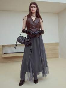 MOTF STUDIO MESH ZIPPER SKIRT - Coffee Brown - View 6