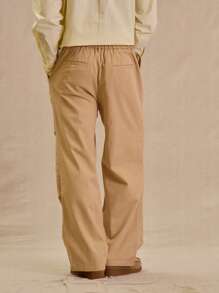 Musero Men Oversized Pocket Wide Leg Trousers With Belt Loops - Khaki - View 4
