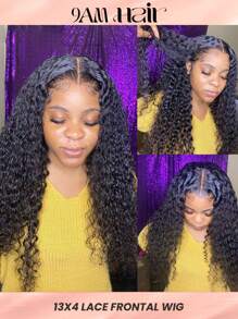 Water Wave Lace Front Wig Pre-Plucked Curly Human Hair Wig With Baby Hair 13x4 Transparent Lace Frontal Human Hair Wigs For Women - Natural Black - View 1