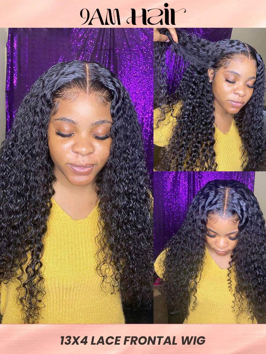 Water Wave Lace Front Wig Pre-Plucked Curly Human Hair Wig With Baby Hair 13x4 Transparent Lace Frontal Human Hair Wigs For Women - Natural Black - View 1