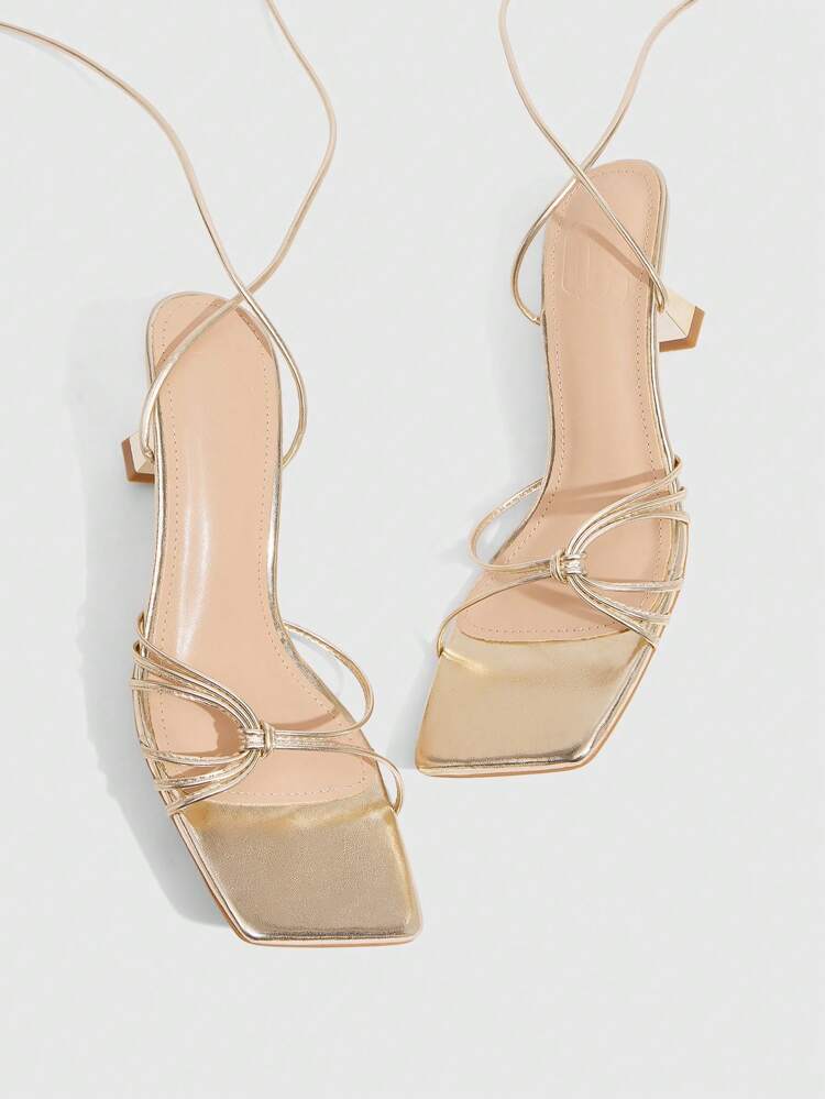 CUCCOO SZL Women's Sexy Gold Slim Strap Tie Up High Heel Sandals For Nightclub And Party For Christmas