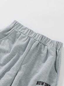 SHEIN Tween Boy Energetic Letter Print Pants, Suitable For Home Relaxation, Play, Outdoor Shopping, Walking, Skateboarding, Party, Music Festival, Hanging Out With Friends - Light Grey - View 6