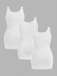 SHEIN Essnce Plus Size Women Solid Color Contrast Lace Round Neck Camisole - White - View 2