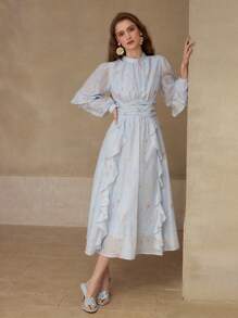 MOTF VESTIDO LARGO CON VOLANTES Y ESTAMPADO FLORAL - Celeste - Ver 4