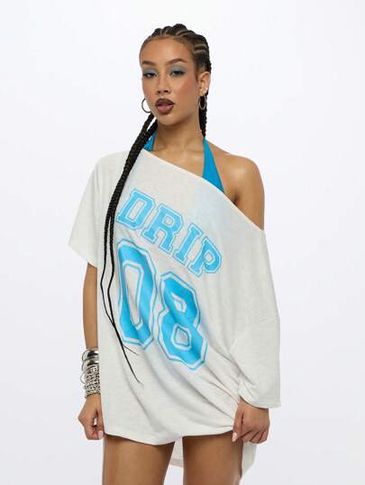 SUMWON WOMEN Oversized Beach Cover Up T-Shirt Dress Jersey Numbers Graphic  Athletic Style Swim Cover Up Beachwear Summer Vacation Bathing Suit Coverup  TopMISSGUIDED