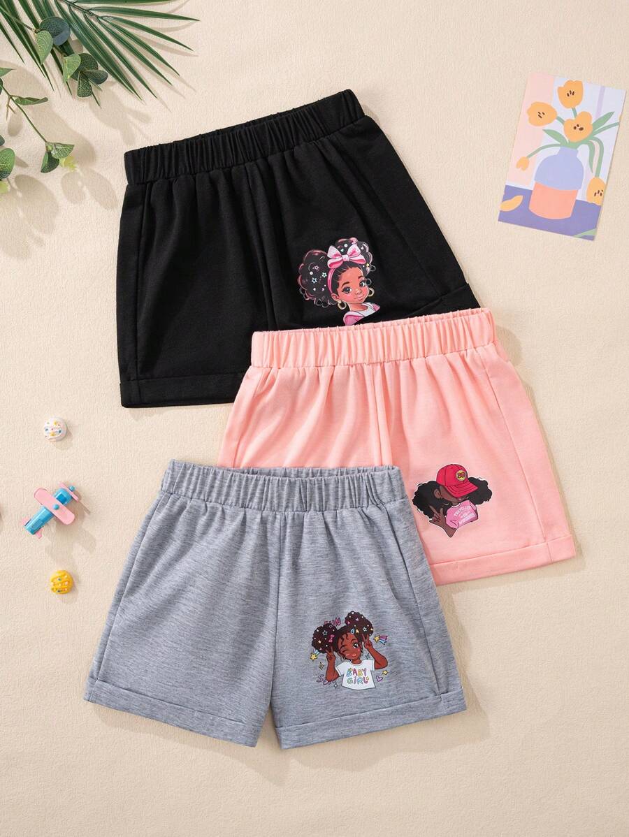 3件套可爱少女印花休闲运动短裤