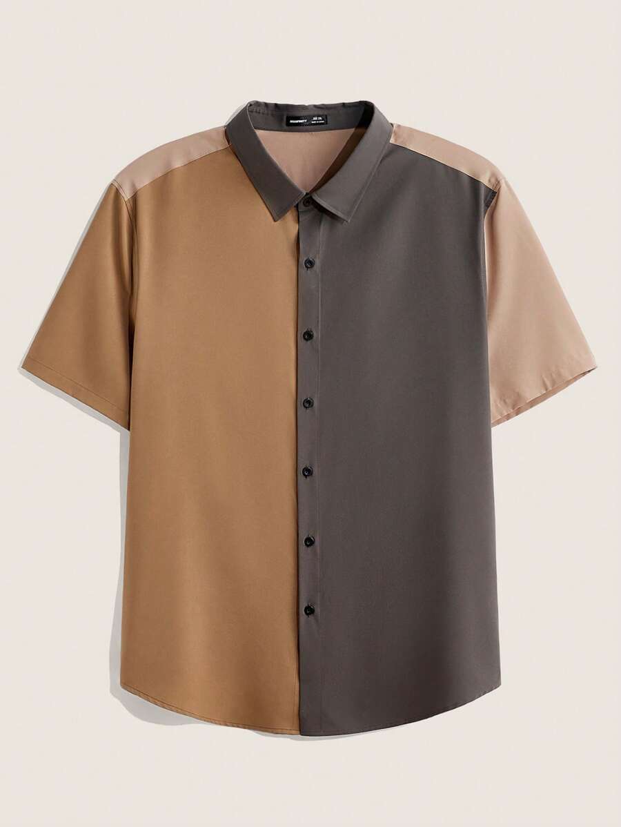 Manfinity VCAY Slim-Fit Short Sleeve Woven Shirt For Plus Size Men