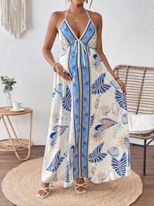 SHEIN Maternity Dress Sleeveless V-Neck Simple Fashionable Design, Suitable For Summer - Multicolor - View 4