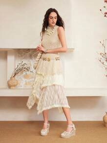 Styleloop Women's Thick Sole Waterproof Crossover Slide Sandals, Vacation Style - Apricot - View 7