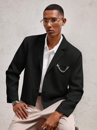 SHEIN X ELOISA & ORSON AKNOTIC Business Casual Chaqueta casual holgada de tejido para hombre, regular en los hombros, adecuada para el verano, regalo de graduación