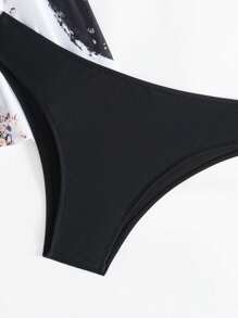 SHEIN 2pcs Summer Spaghetti Strap Crop Top With Drawstring And High Cut Bottoms Elegant Bikini Set - Multicolor - View 7