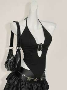 SHEIN ICON American Sexy Cami Top, Summer,Rave Top - Black - View 4