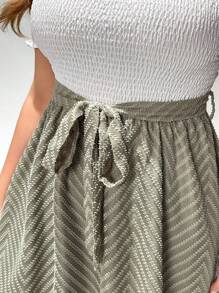 SHEIN Essnce Plus Size Women Spring/Summer White & Green Contrast Color Off-Shoulder Mesh Long Dress - Multicolor - View 6