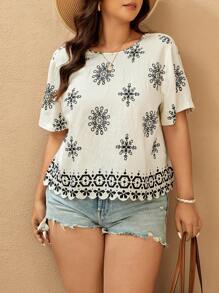 Elaquor Oversize Damen Urlaubs Bluse mit Blume Muster und Kurzarm, Lässig