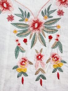 Linhara 大码女式花卉刺绣休闲衬衫，上衣适合派对、聚会、街头、春季、夏季、圣帕特里克节、复活节、春假、波西米亚风节日 - 白色 - 查看 7