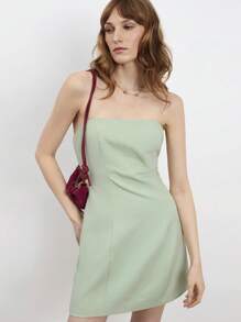 Maija Top corto verde de verano para mujer, diseño de lazo contrastante y espalda descubierta, vestido casual de playa de moda elegante y sexy minimalista
