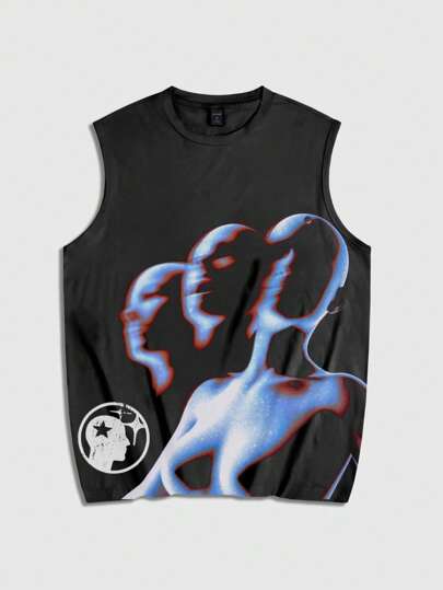 Men's Portrait Printed Sleeveless Tank Top, Suitable For Daily Wear In Spring/Summer