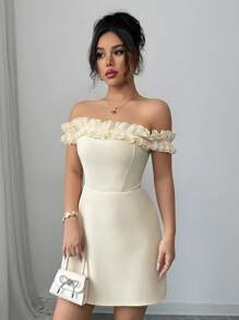 Elenzga Vestido midi romántico para mujer con hombros descubiertos y corte en la cintura