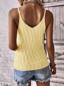 EMERY ROSE 1pc Women Solid Color Knit Camisole Tank Top, Minimalist Fashion Suitable For Summer - Yellow - View 2