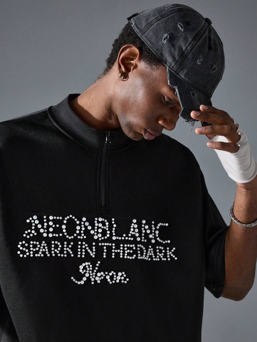 NEON BLANC 男士街头时尚铆钉圆领短袖针织 T 恤