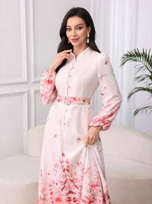 Graceveil Vestido con patrón, cinturón y cuello simulado
