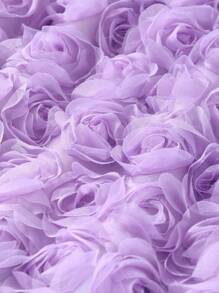 2 件套青少年女孩纯色 3D 花卉无袖圆领上衣和裙子，优雅夏季服装 - 紫色 - 查看 6