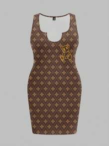 Slaydiva Classic Floral Pattern Casual Minimalist Plus Size Bodycon Dress Suitable For Going Out Chic Dress