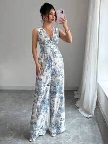 Selianne 女式花卉印花 V 领无袖连体裤（夏季） - 彩色 - 查看 4