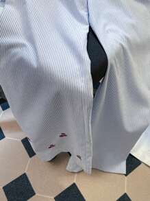 SHEIN Women's Cherry Print Striped Wide Leg Casual Pants Fall Cloth For Women - White - View 4