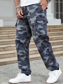 Manfinity EMRG Men's Military Camo Drawstring Waist Straight Leg Cargo Pants