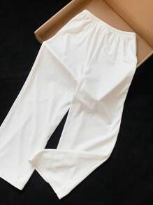 Comfortcana Damen Weit geschnittene Hose aus gewebtem einfarbigem Stoff mit Tunnelzug in Taille, Weiß - Weiss - Übersicht 2