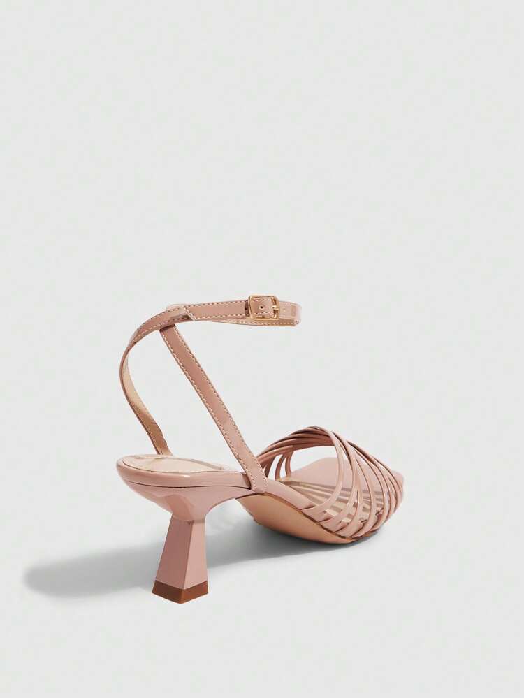 CUCCOO SZL Sandales à talons hauts sexy pour femmes avec bride à la cheville, bout carré et talon de chatons, couleur abricot