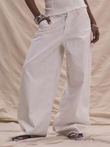 MUSERA Wide Leg Frayed Hem Denim Jeans Spring Summer Cute 90's Y2k Soft Serve Ibiza Concert Winter Casual Everyday Work Office Chic - White - View 2