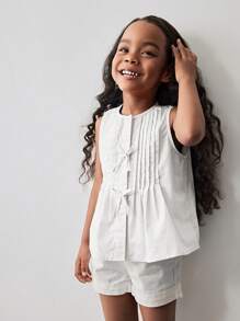 Maija Kids Maija Kids Girl Round Neck Woven Casual Tank Top With Bow Decor