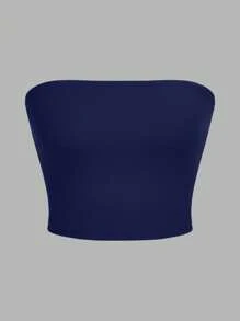 SHEIN EZwear 3pcs/Set Women's Blue And White Strapless Slim Fit Casual Tops, Summer - Multicolor - View 11