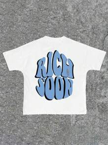 SHEIN Koszulka z krótkim rękawem dla chłopców w swobodnym wzorze, odpowiednia na lato