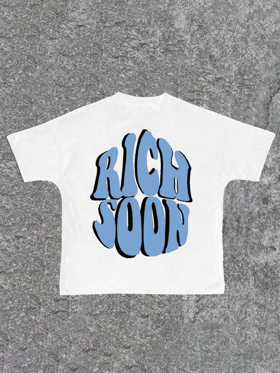 SHEIN Koszulka z krótkim rękawem dla chłopców w swobodnym wzorze, odpowiednia na lato