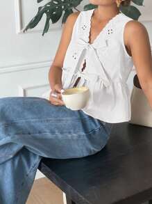 Serisse 女士纯色蝴蝶结前无袖衬衫