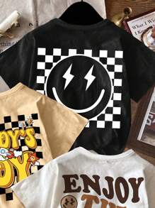 年轻男孩休闲简约字母印花圆领短袖T恤，适合夏季