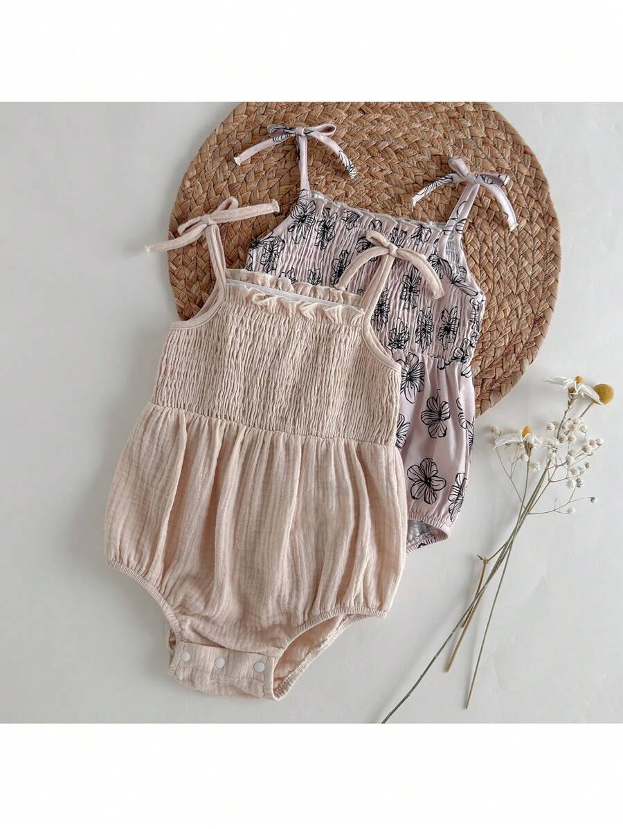 Loomiva 2pcs/Set Baby Girl Ditsy Floral Pattern Overall Bodysuit And Casual Versatile - Multicolor - View 1