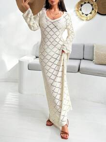 EURMUSE 度假 V 领镂空钩针喇叭袖超长针织罩衫