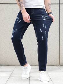 Manfinity Homme Men's Simple & Fashionable Denim Jeans, Suitable For Summer - Dark Wash - View 3