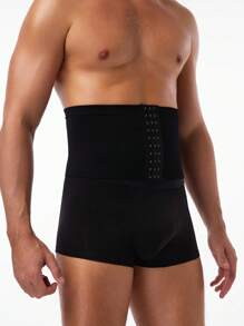 男士纯色前扣无缝腰部塑身衣 - 黑色 - 查看 5