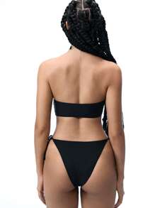 SHEIN Swim Event Women's Sexy Two-Piece Swimwear, Bandeau Hollow-Out Bikini Set - Black - View 3