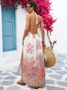 Vivid Eden Robe de plage à encolure ras-du-cou à motif Pelis pour femmes, printemps/été - Multicolore - Voir 2