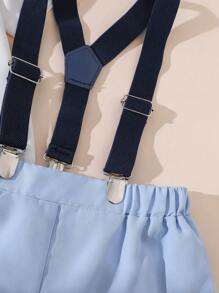 SHEIN Toddler Boys' Gentleman Style Short Sleeve Shirt + Bib Shorts Set, Casual For Spring & Summer