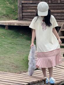 DAZY Tween Girl' Round Neck Knitted Short Sleeve Dress With Bow And Graphic Print, Summer,Back To School Clothes - White - View 6