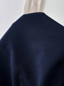 SHEIN Maternity Patchwork Wavy Stripe Webbing Strap Romper - Navy Blue - View 6